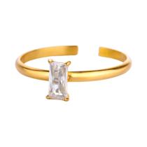 Anel De Pedra De Nascimento Em Aço Inoxidável Dourado Para Mulheres, Joia Minimalista Com Zircônia,