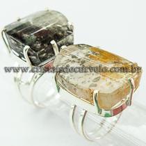 Anel de Pedras Cristal Exótico Raro e Grande Polido em Prata 950 Ajustável Anel de Pedras Cristal Exótico Raro e Grande Polido em Prata 950 Ajustável