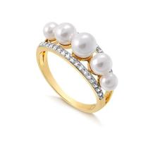 Anel De Pérolas Com Pedras Zircônia Folheado A Ouro 18k Anel De Pérolas Com Pedras Zircônia Folheado A Ouro 18k