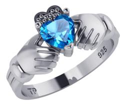 Anel De Prata 925 Claddagh Topázio Azul- Unissex Anel De Prata 925 Claddagh Topázio Azul- Unissex
