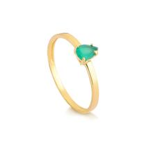 Anel de Prata 925 com banho de Ouro 18k e Ágata Verde