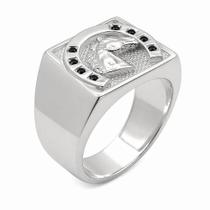 Anel de Prata 925 com Design Exclusivo de Cavalo e Zirconias Negras Anel de Prata 925 com Design Exclusivo de Cavalo e Zirconias Negras