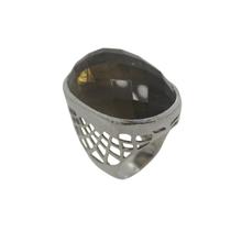 Anel de Prata 925 com Pedra Oval Quartzo Fumê