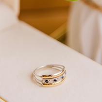 Anel de Prata 925 Feminino com Pedra onix Brilho Diamante Detalhes em Ouro Elegante