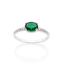 Anel de prata 925 feminino solitário cravejado com pedra verde zircônia e cristal oval rommanel 810268