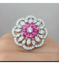 Anel De Prata 925 Flor Margarida Luxo Navetes