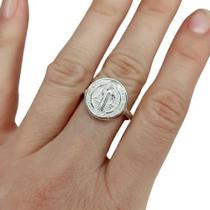 Anel De Prata 925 Maciça Feminino Medalha De São Bento Religioso