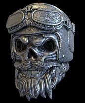 Anel de Prata Caveira - Skull Aviator - Em Prata 925 - Celtic Joias Masculinas