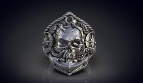 Anel de Prata Caveira - Skull Shield - Em Prata 925 - Celtic Joias Masculinas