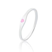 Anel de Prata Chapa Oval Coração Rosa