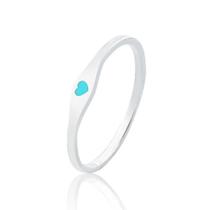 Anel de Prata Chapa Oval Coração Turquesa