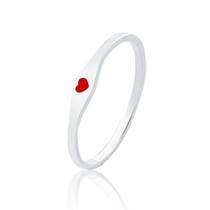 Anel de Prata Chapa Oval Coração Vermelho