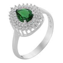 Anel de Prata Coleção Queens Cristal Esmeralda 5x7 e Zircônias Brancas Anel de Prata Coleção Queens Cristal Esmeralda 5x7 e Zircônias Brancas