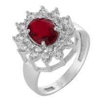 Anel de Prata Coleção Queens Cristal Rubi 6x8 e zircônias Brancas Anel de Prata Coleção Queens Cristal Rubi 6x8 e zircônias Brancas