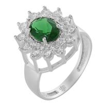 Anel de Prata Coleção Queens Cristal Safira Esmeralda 6x8 e Zircônias Brancas Anel de Prata Coleção Queens Cristal Safira Esmeralda 6x8 e Zircônias Brancas