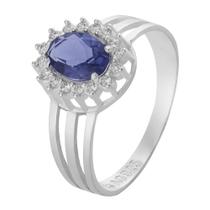 Anel de Prata Coleção Queens Cristal Tanzanita 5x7 e Zircônias Brancas Anel de Prata Coleção Queens Cristal Tanzanita 5x7 e Zircônias Brancas