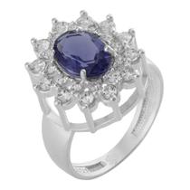 Anel de Prata Coleção Queens Cristal Tanzanita 6x8 e Zircônias Brancas Anel de Prata Coleção Queens Cristal Tanzanita 6x8 e Zircônias Brancas