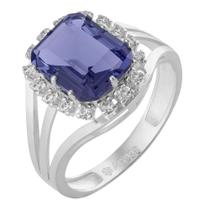 Anel de Prata Coleção Queens Cristal Tanzanita 8x10 e Zircônias Brancas Anel de Prata Coleção Queens Cristal Tanzanita 8x10 e Zircônias Brancas