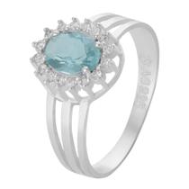 Anel de Prata Coleção Queens Cristal Topázio Sky 5x7 e Zircônias Brancas Anel de Prata Coleção Queens Cristal Topázio Sky 5x7 e Zircônias Brancas