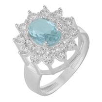 Anel de Prata Coleção Queens Cristal Topázio Sky 6x8 e Zircônias Brancas Anel de Prata Coleção Queens Cristal Topázio Sky 6x8 e Zircônias Brancas