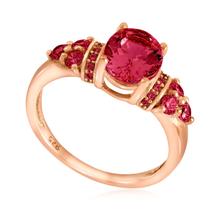 Anel de Prata com Diamantes e Rubis, com Acabamento em Ouro Rosé
