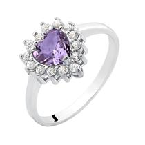 Anel de Prata Coração Zircônia Ametista