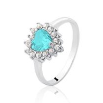 Anel de Prata Coração Zircônia Azul Claro