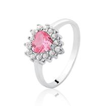 Anel de Prata Coração Zircônia Rosa