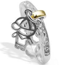 Anel De Prata Delicado Pingentes Casal Filhos Zircônias Ouro