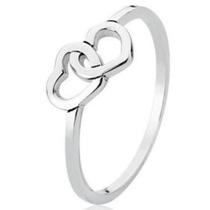 Anel de Prata Dois Corações Entrelaçados