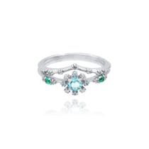Anel de Prata duplo flor com Zircônia cravejada mod 102078 Anel de Prata duplo flor com Zircônia cravejada mod 102078