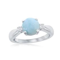 Anel de Prata Esterlina 925 com Larimar e Zircônia Cúbica - Tamanho 6