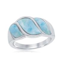 Anel de Prata Esterlina com Design de Onda Larimar - Tamanho 9