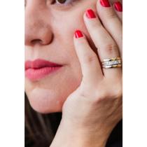 anel de prata feminino 3 elos prata 925 aplique ouro 12k