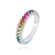 Anel de Prata meia aliança rainbow com Zircônia mod 952781 Anel de Prata meia aliança rainbow com Zircônia mod 952781