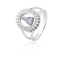 Anel de Prata Oval Nossa Senhora Aparecida Safira Envelhecido