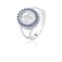 Anel de Prata Oval Nossa Senhora das Graças Safira