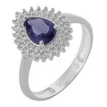 Anel de Prata Queens Cristal Tanzanita 5x7 e Zircônias Anel de Prata Queens Cristal Tanzanita 5x7 e Zircônias