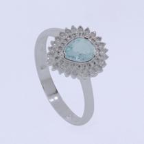 Anel de Prata Queens Cristal Topázio Sky 5x7 e Zircônias Anel de Prata Queens Cristal Topázio Sky 5x7 e Zircônias