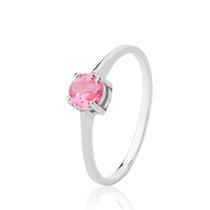 Anel de Prata Redondo Zircônia Rosa