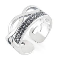 Anel De Prata Shine Preto