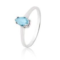 Anel de Prata Solitário Gota Azul Claro