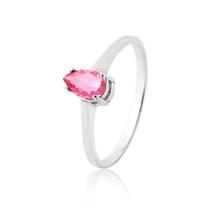 Anel De Prata Solitário Gota Rosa