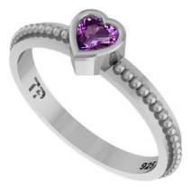 Anel De Pura Prata 925 Solitário Coração Ametista- Exclusivo Anel De Pura Prata 925 Solitário Coração Ametista- Exclusivo