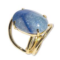 Anel de Quartzo Azul Cabochão Oval Pequeno Dourado - Pacote com 3 Unidades
