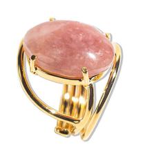 Anel de Quartzo Morango Cabochão Oval Pequeno Dourado - Pacote com 3 Unidades