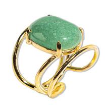 Anel de Quartzo Verde Cabochão Oval Pequeno Dourado - Pacote com 3 Unidades