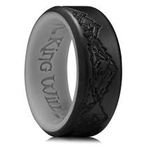 Anel de silicone King Will, aliança de casamento de borracha preta e cinza para homens