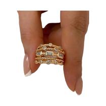 Anel De Sol Banhado a Ouro 18K Para Mulheres Com Pedra Natural Incrustada, Textura De Metal Oco,