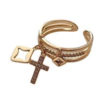 Anel De Sol Feminino Em Aço Inoxidável Banhado a Ouro 18K Com Incrustação De Pedra Natural Textura